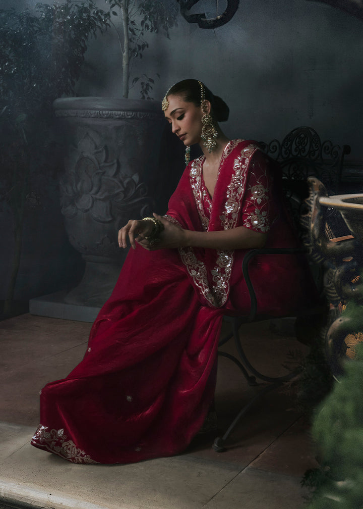 Buy Now Crimson Red Fancy Fabric Designer Wear Saree Online in US, UK, Canada, France, Germany, Denmark, Sweden, UAE, Greece, Italy &amp; Worldwide at Empress.
