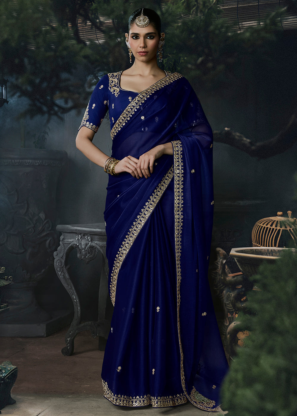 Buy Now Navy Blue Fancy Fabric Designer Wear Saree Online in US, UK, Canada, France, Germany, Denmark, Sweden, UAE, Greece, Italy & Worldwide at Empress.