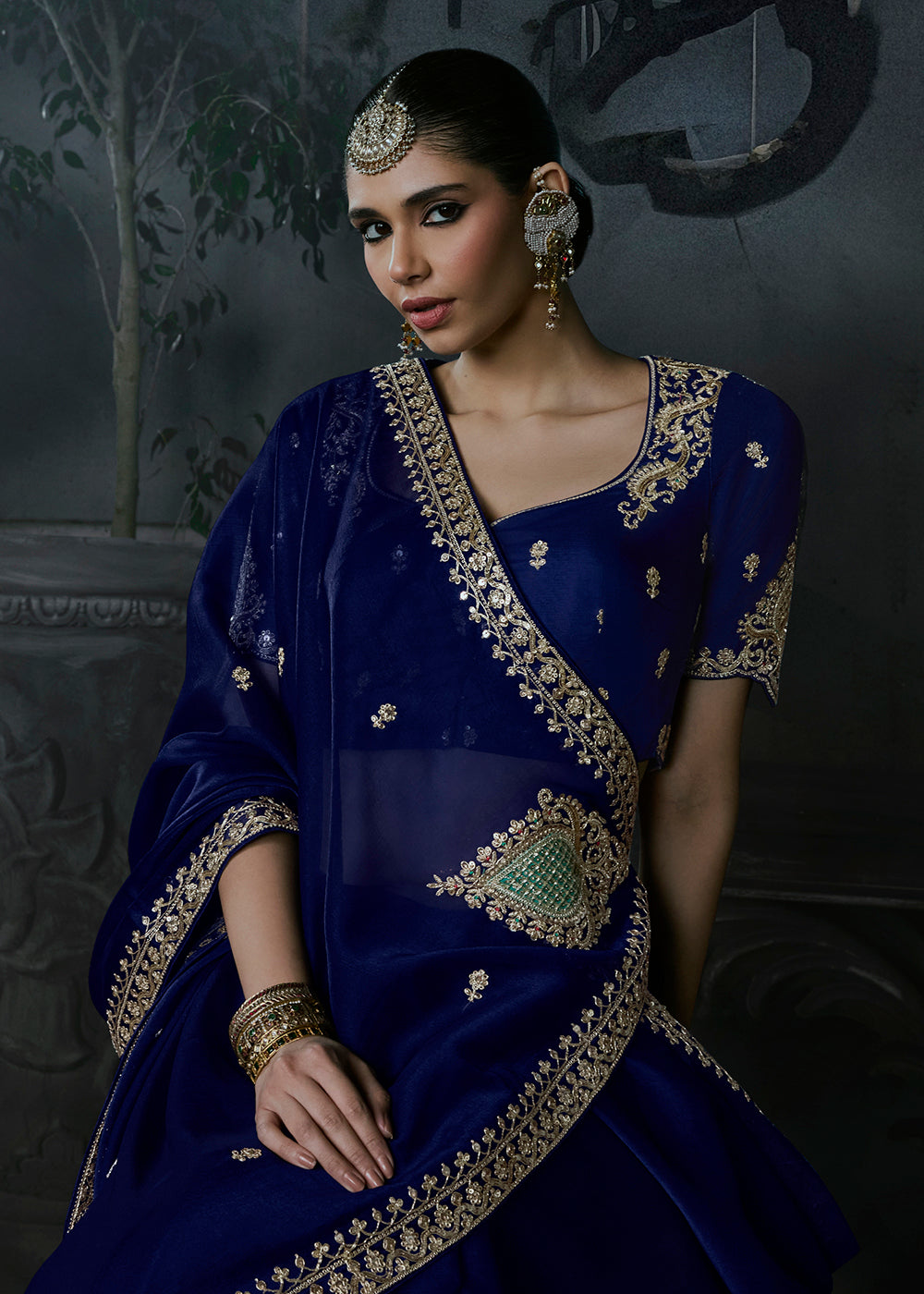 Buy Now Navy Blue Fancy Fabric Designer Wear Saree Online in US, UK, Canada, France, Germany, Denmark, Sweden, UAE, Greece, Italy & Worldwide at Empress.