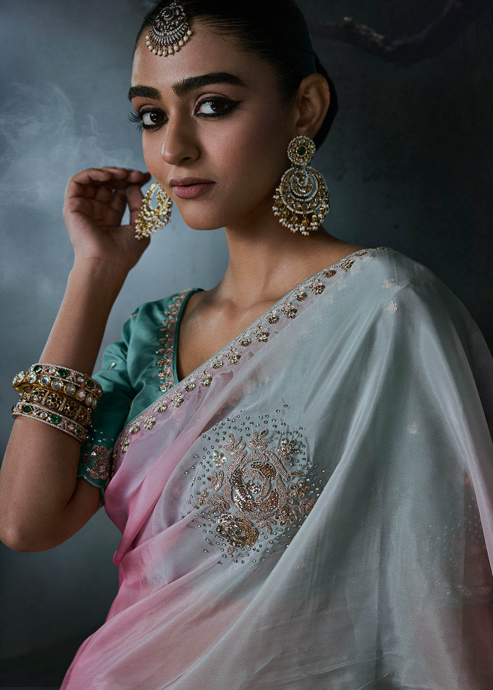 Buy Now Multi Tone Blue & Pink Fancy Fabric Designer Wear Saree Online in US, UK, Canada, France, Germany, Denmark, Sweden, UAE, Greece & Worldwide at Empress.