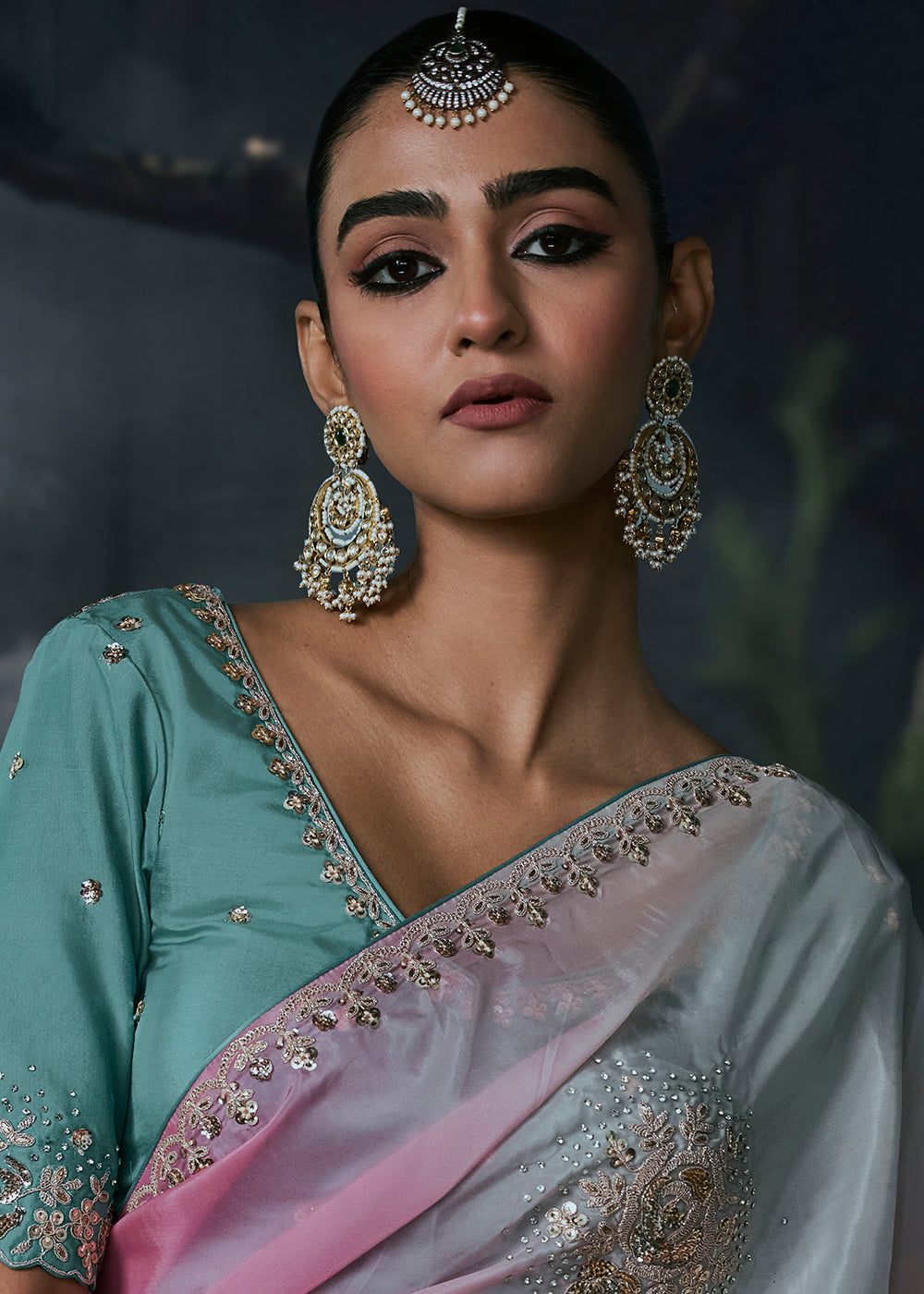 Buy Now Multi Tone Blue &amp; Pink Fancy Fabric Designer Wear Saree Online in US, UK, Canada, France, Germany, Denmark, Sweden, UAE, Greece &amp; Worldwide at Empress.