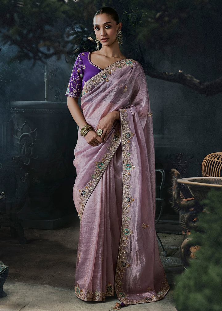 Buy Now Light Purple &amp; Violet Fancy Fabric Designer Wear Saree Online in US, UK, Canada, France, Germany, Denmark, Sweden, UAE, Greece &amp; Worldwide at Empress.