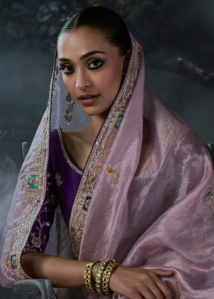 Buy Now Light Purple &amp; Violet Fancy Fabric Designer Wear Saree Online in US, UK, Canada, France, Germany, Denmark, Sweden, UAE, Greece &amp; Worldwide at Empress.