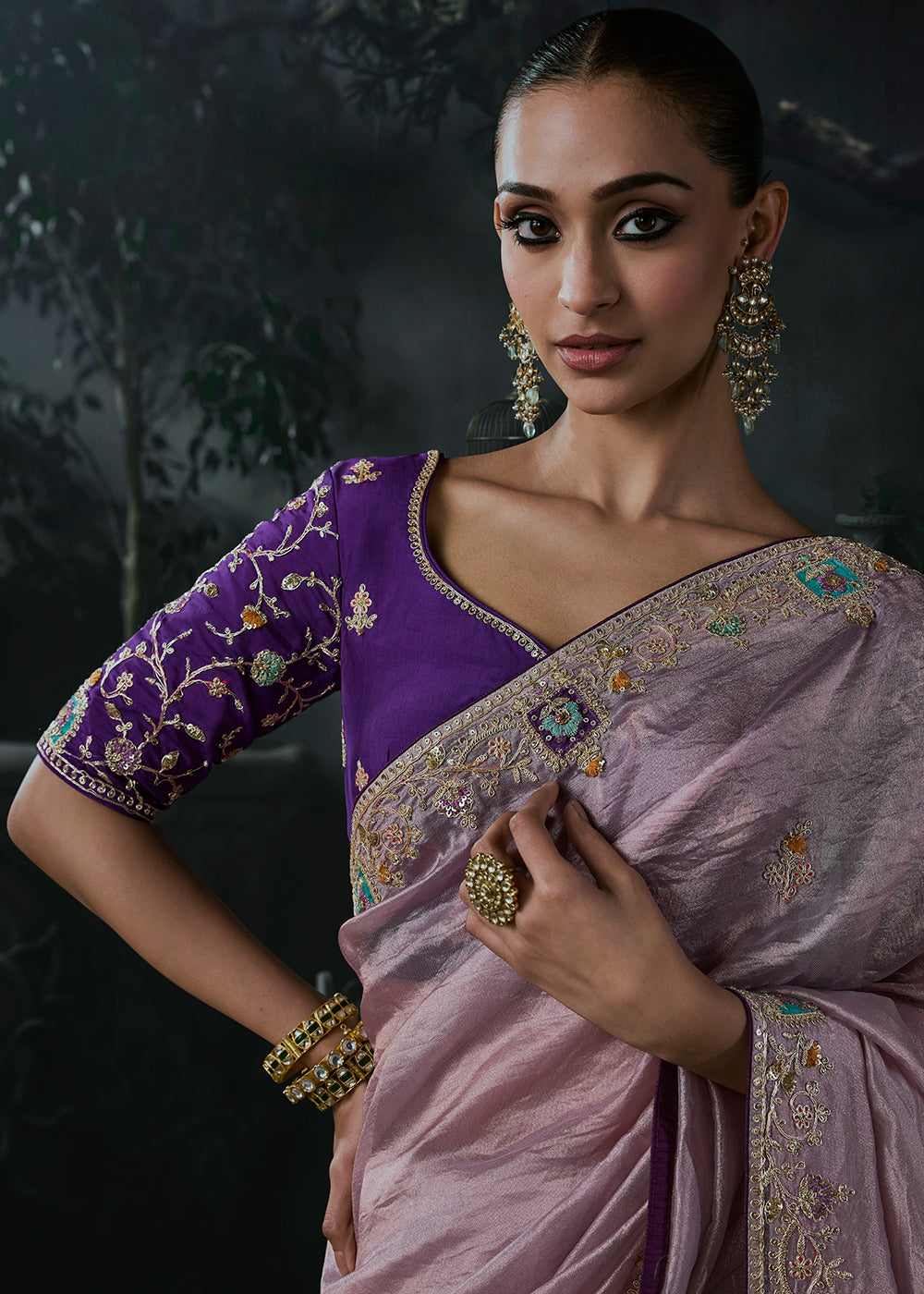 Buy Now Light Purple &amp; Violet Fancy Fabric Designer Wear Saree Online in US, UK, Canada, France, Germany, Denmark, Sweden, UAE, Greece &amp; Worldwide at Empress.