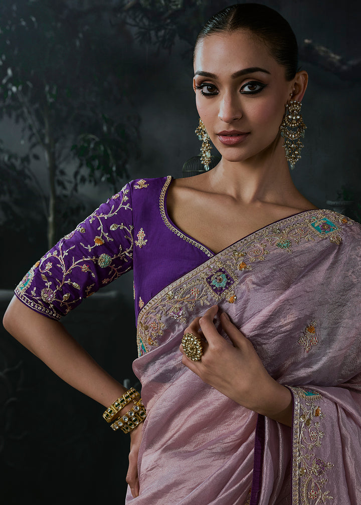 Buy Now Light Purple &amp; Violet Fancy Fabric Designer Wear Saree Online in US, UK, Canada, France, Germany, Denmark, Sweden, UAE, Greece &amp; Worldwide at Empress.