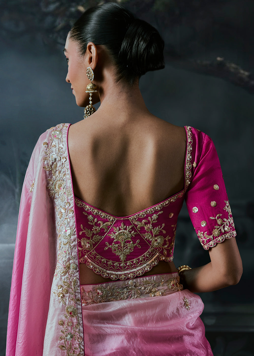 Buy Now Ombre Ivory Pink Fancy Fabric Designer Wear Saree Online in US, UK, Canada, France, Germany, Denmark, Sweden, UAE, Greece, Italy &amp; Worldwide at Empress.