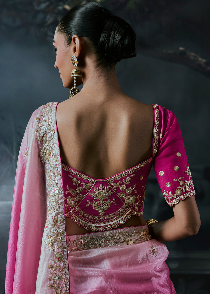 Buy Now Ombre Ivory Pink Fancy Fabric Designer Wear Saree Online in US, UK, Canada, France, Germany, Denmark, Sweden, UAE, Greece, Italy &amp; Worldwide at Empress.