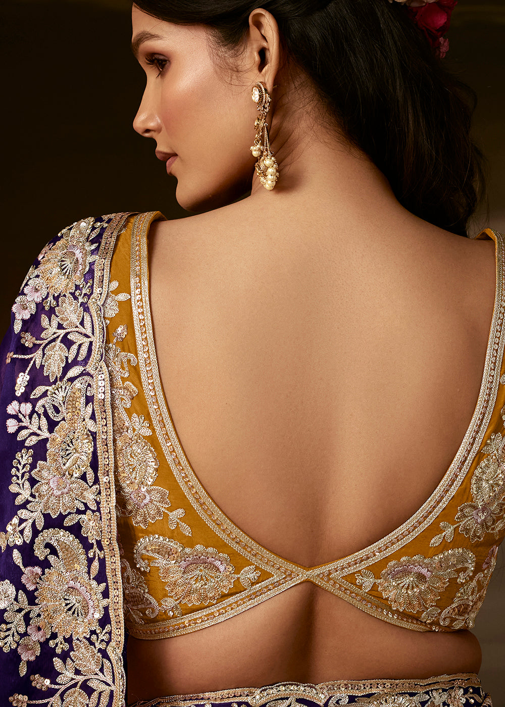 Buy Now Violet Purple Zari Organza Designer Style Festive Saree Online in US, UK, Canada, France, Germany, Denmark, Sweden, Australia, UAE &amp; Worldwide at Empress.