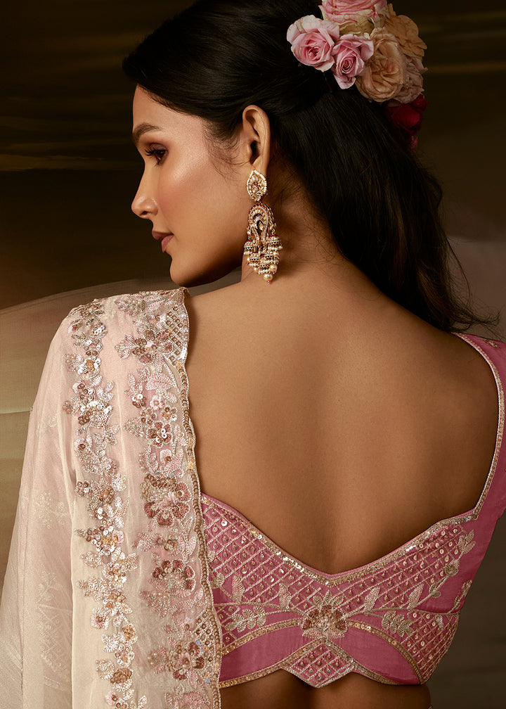 Buy Now Off White Zari Organza Designer Style Festive Saree Online in US, UK, Canada, France, Germany, Denmark, Sweden, Australia, UAE &amp; Worldwide at Empress.