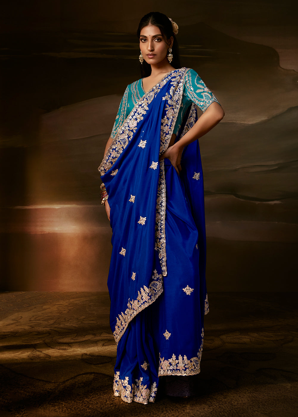 Buy Now Royal Blue Zari Organza Designer Style Festive Saree Online in US, UK, Canada, France, Germany, Denmark, Sweden, Australia, UAE &amp; Worldwide at Empress.