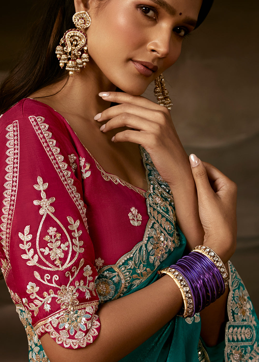 Buy Now Turquoise Zari Organza Designer Style Festive Saree Online in US, UK, Canada, France, Germany, Denmark, Sweden, Australia, UAE &amp; Worldwide at Empress.
