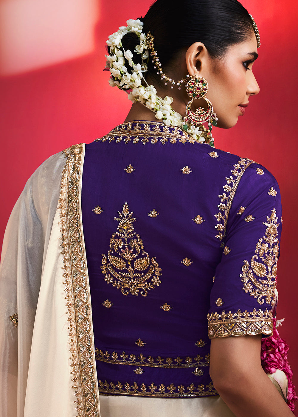 Buy Now Designer Style White Embroidered Wedding Wear Saree Online in US, UK, Canada, France, Germany, Denmark, Sweden, Italy, Austria &amp; Worldwide at Empress.