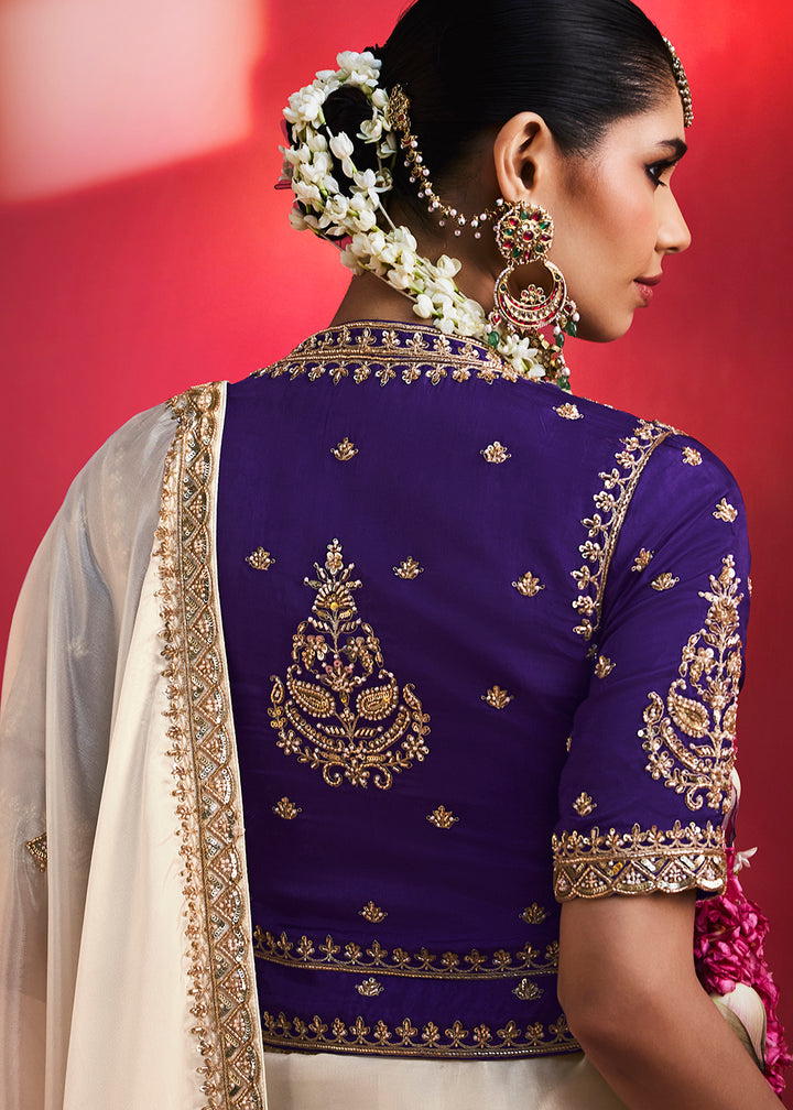 Buy Now Designer Style White Embroidered Wedding Wear Saree Online in US, UK, Canada, France, Germany, Denmark, Sweden, Italy, Austria &amp; Worldwide at Empress.