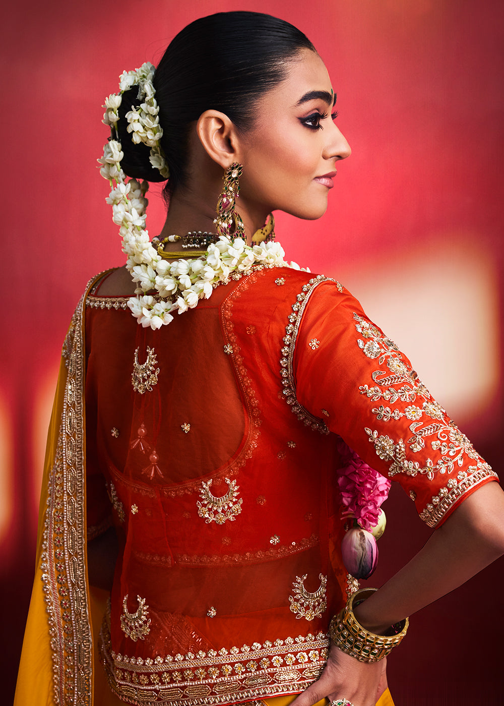 Buy Now Designer Style Mustard Embroidered Wedding Wear Saree Online in US, UK, Canada, France, Germany, Denmark, Sweden, Italy, Austria &amp; Worldwide at Empress.