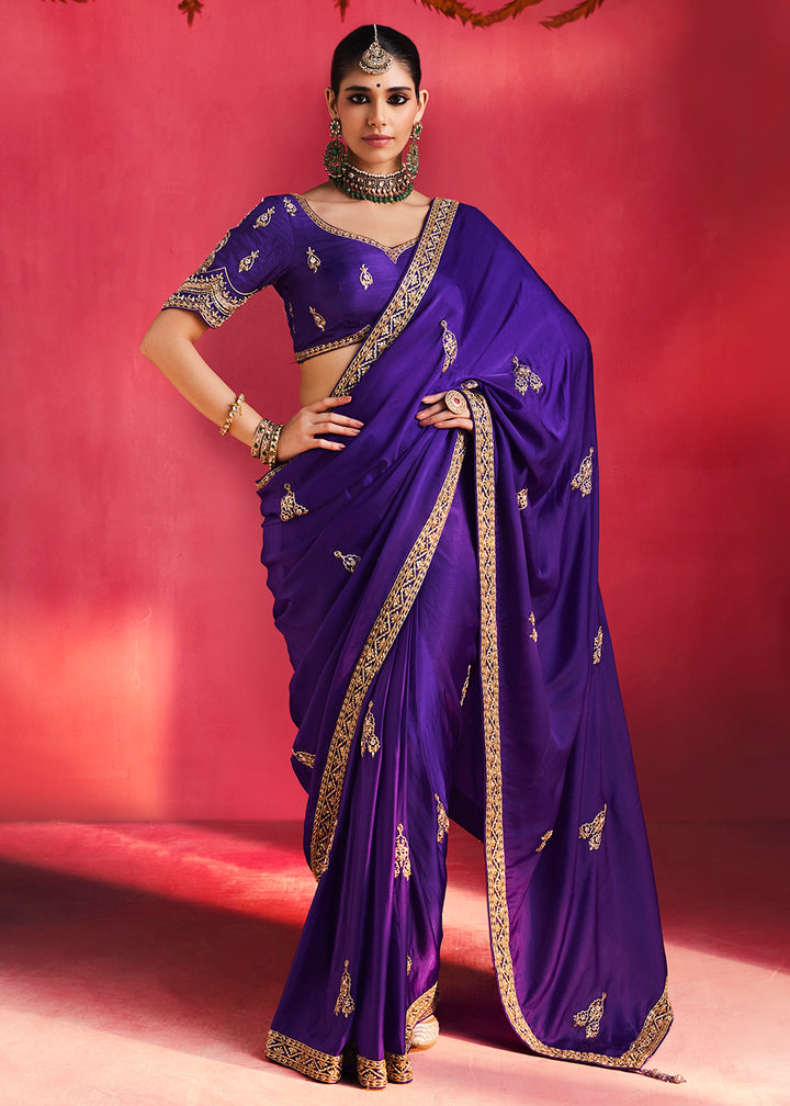 Buy Now Designer Style Blue Embroidered Wedding Wear Saree Online in US, UK, Canada, France, Germany, Denmark, Sweden, Italy, Austria &amp; Worldwide at Empress.