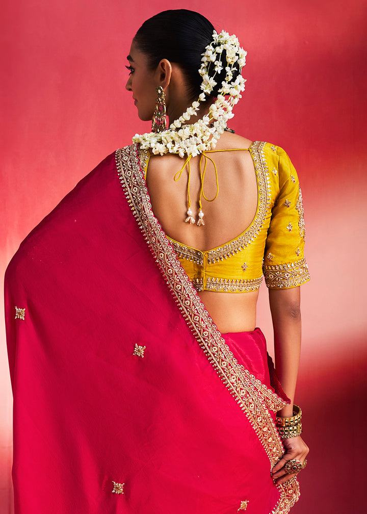 Buy Now Designer Style Rani Pink Embroidered Wedding Wear Saree Online in US, UK, Canada, France, Germany, Denmark, Sweden, Italy, Austria &amp; Worldwide at Empress.