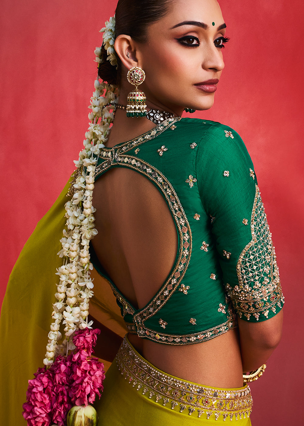 Buy Now Designer Style Lime Green Embroidered Wedding Wear Saree Online in US, UK, Canada, France, Germany, Denmark, Sweden, Italy, UAE &amp; Worldwide at Empress.
