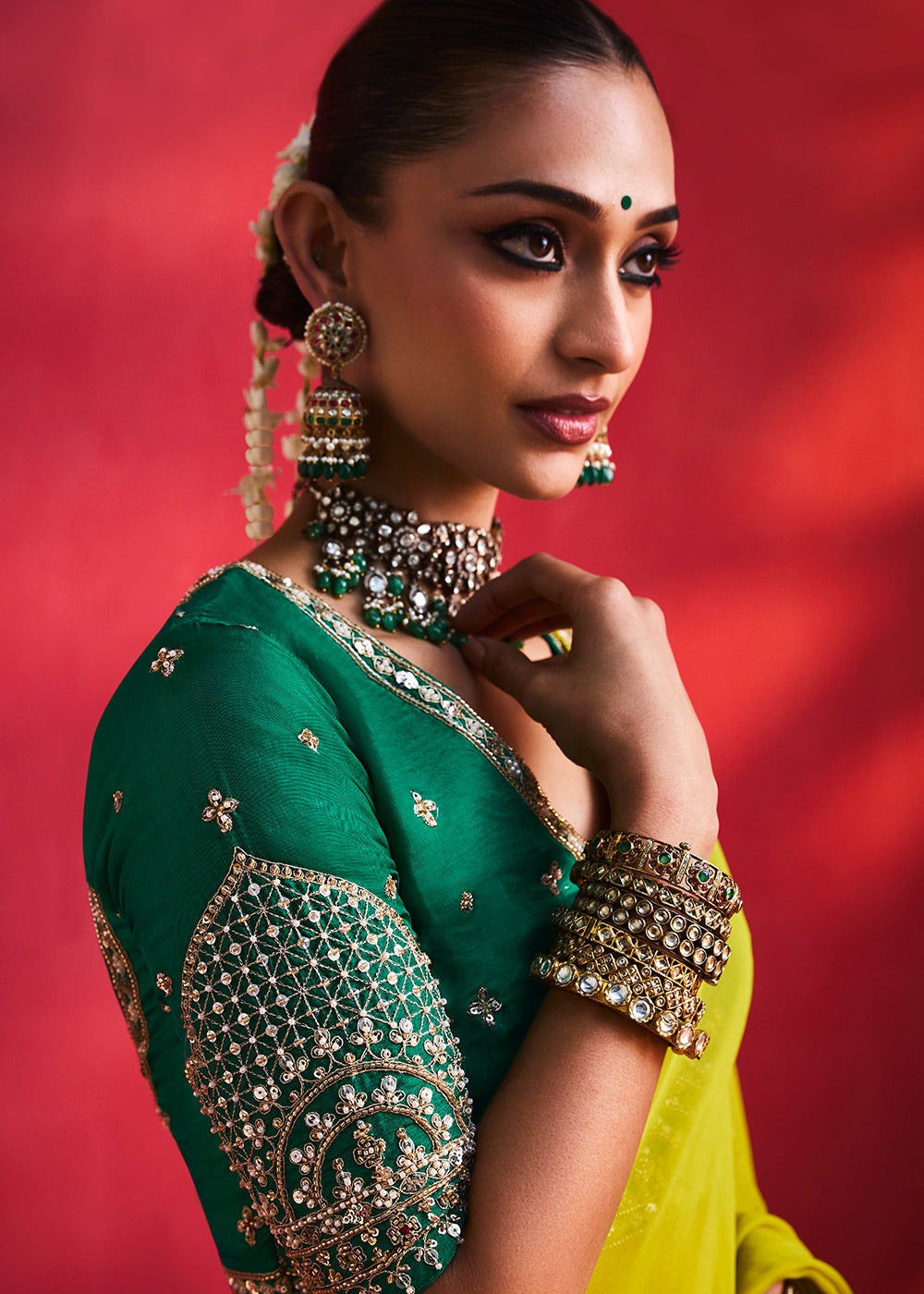 Buy Now Designer Style Lime Green Embroidered Wedding Wear Saree Online in US, UK, Canada, France, Germany, Denmark, Sweden, Italy, UAE &amp; Worldwide at Empress.