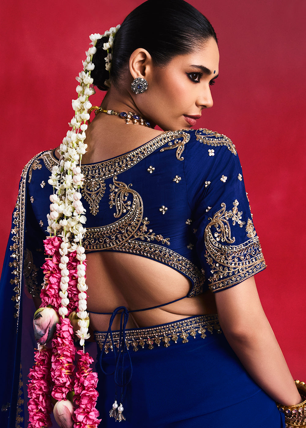 Buy Now Designer Style Royal Blue Embroidered Wedding Wear Saree Online in US, UK, Canada, France, Germany, Denmark, Sweden, Italy, UAE &amp; Worldwide at Empress.