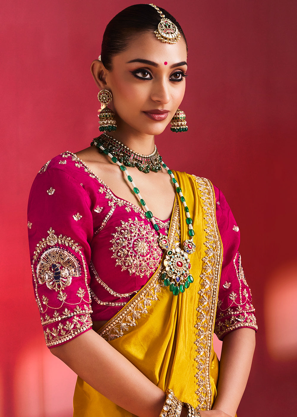 Buy Now Designer Style Yellow Embroidered Wedding Wear Saree Online in US, UK, Canada, France, Germany, Denmark, Sweden, Italy, UAE &amp; Worldwide at Empress.