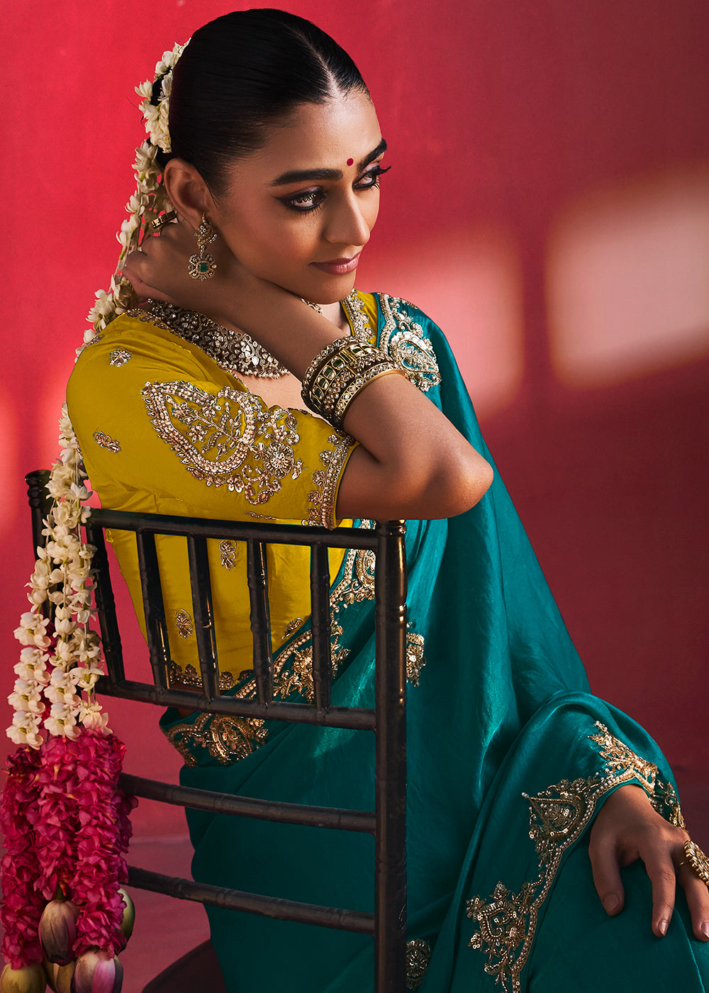 Buy Now Designer Style Turquoise Embroidered Wedding Wear Saree Online in US, UK, Canada, France, Germany, Denmark, Sweden, Italy, UAE &amp; Worldwide at Empress.