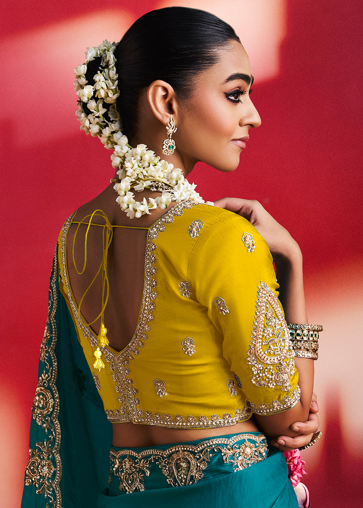 Buy Now Designer Style Turquoise Embroidered Wedding Wear Saree Online in US, UK, Canada, France, Germany, Denmark, Sweden, Italy, UAE &amp; Worldwide at Empress.