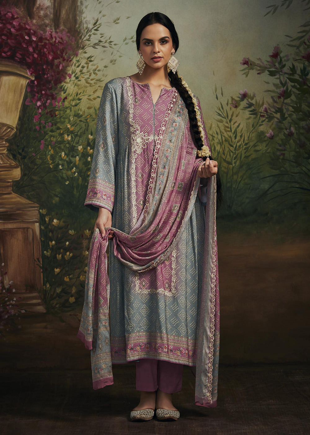 Buy Now Pakistani Style Grey & Pink Digital Printed Salwar Suit Online in USA, UK, Canada, Germany, Australia & Worldwide at Empress Clothing. 