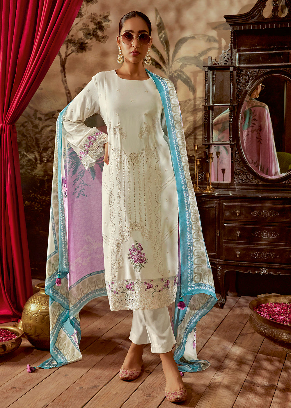 Buy Now Charming White Parsi Style Embroidered Festive Salwar Suit Online in USA, UK, Canada, Germany, Australia & Worldwide at Empress Clothing. 
