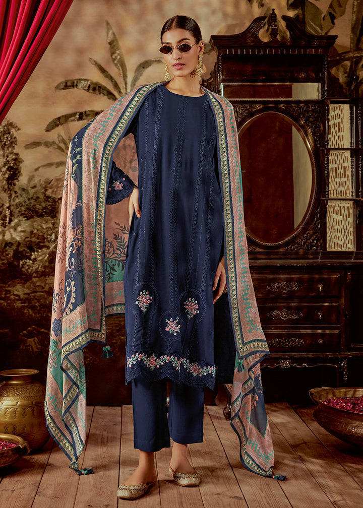 Buy Now Charming Blue Parsi Style Embroidered Festive Salwar Suit Online in USA, UK, Canada, Germany, Australia & Worldwide at Empress Clothing.