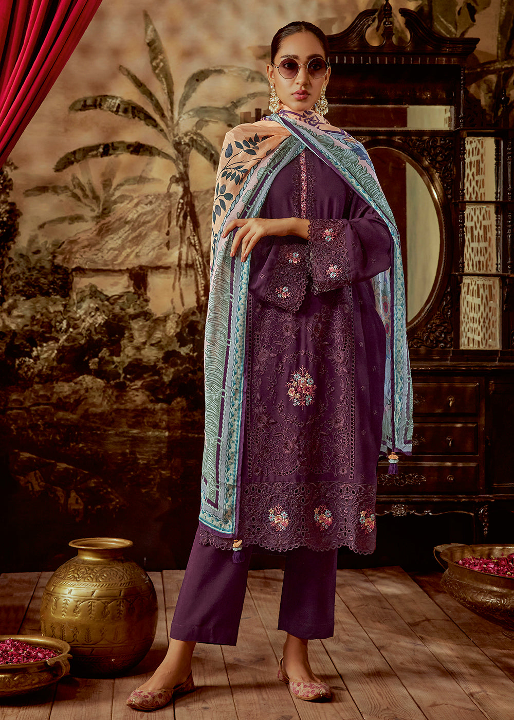 Buy Now Charming Purple Parsi Style Embroidered Festive Salwar Suit Online in USA, UK, Canada, Germany, Australia & Worldwide at Empress Clothing.