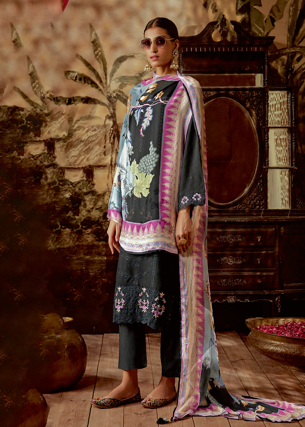 Buy Now Charming Black Parsi Style Embroidered Festive Salwar Suit Online in USA, UK, Canada, Germany, Australia & Worldwide at Empress Clothing. 