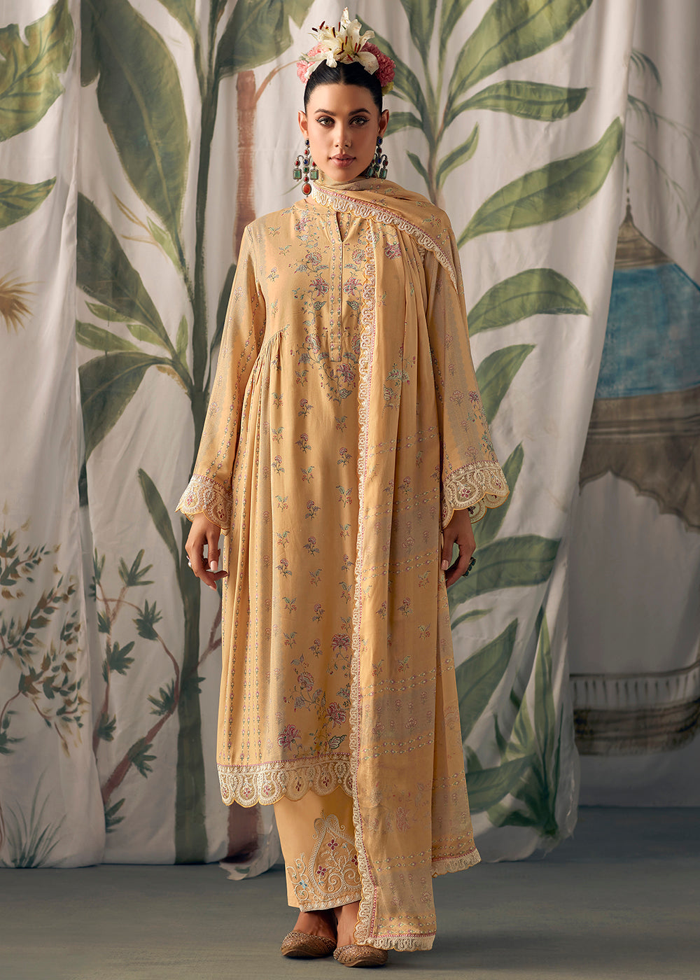 Buy Now Yellow Pure Maslin Cotton Digital Printed Salwar Suit Online in USA, UK, Canada, Germany, Australia & Worldwide at Empress Clothing.