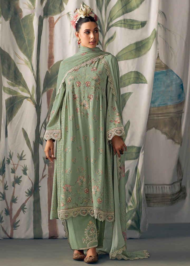 Buy Now Green Pure Maslin Cotton Digital Printed Salwar Suit Online in USA, UK, Canada, Germany, Australia & Worldwide at Empress Clothing.