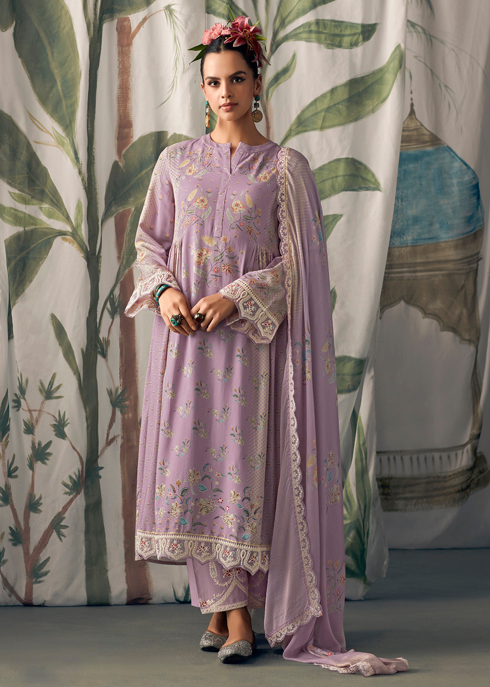 Buy Now Lavender Pure Maslin Cotton Digital Printed Salwar Suit Online in USA, UK, Canada, Germany, Australia & Worldwide at Empress Clothing.