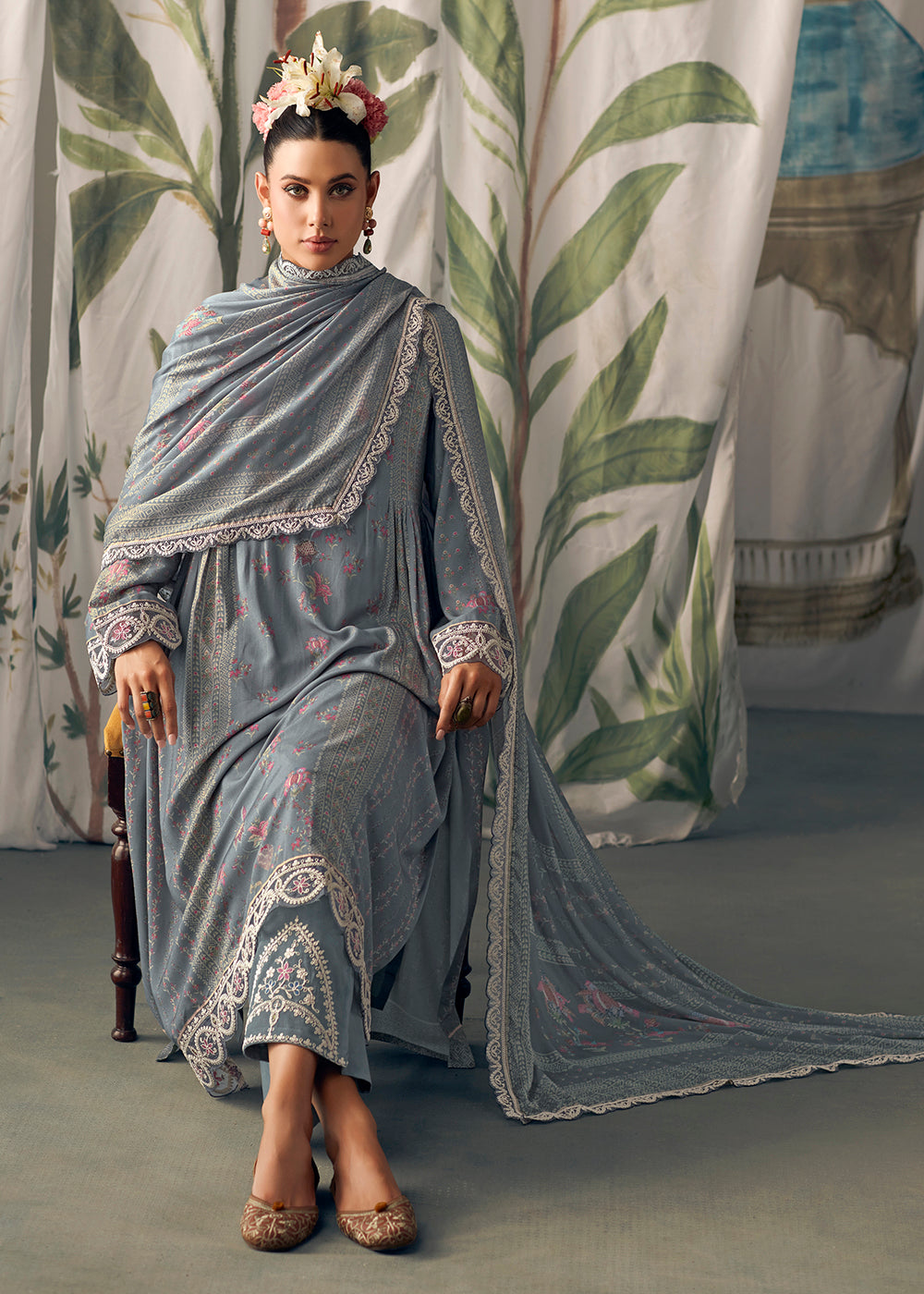 Buy Now Greyish Blue Pure Maslin Cotton Digital Printed Salwar Suit Online in USA, UK, Canada, Germany, Australia & Worldwide at Empress Clothing. 