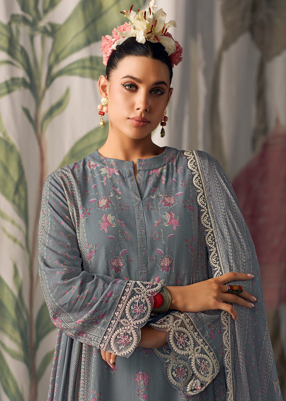 Buy Now Greyish Blue Pure Maslin Cotton Digital Printed Salwar Suit Online in USA, UK, Canada, Germany, Australia & Worldwide at Empress Clothing. 