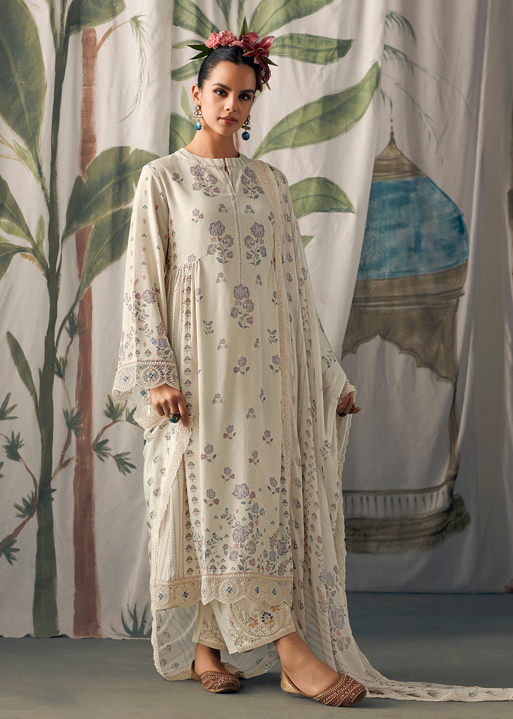 Buy Now Off White Pure Maslin Cotton Digital Printed Salwar Suit Online in USA, UK, Canada, Germany, Australia & Worldwide at Empress Clothing.