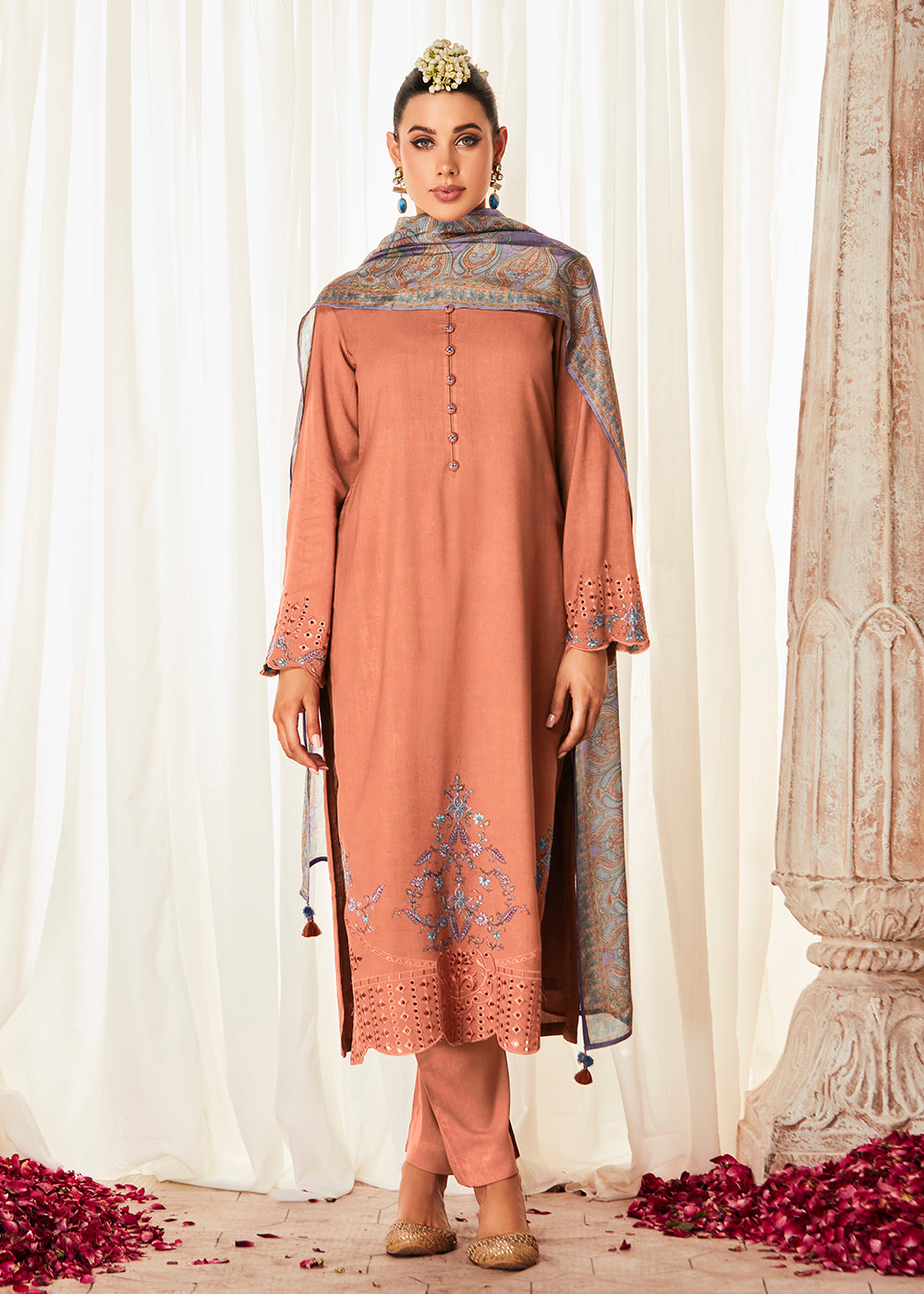 Buy Now Pleasing Orange Suzani Inspired Embroidered Ethnic Salwar Suit Online in USA, UK, Canada, Germany, Australia & Worldwide at Empress Clothing. 