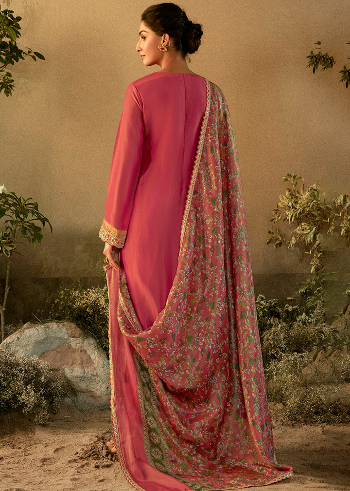 Buy Now Pink Pure Zari Banarasi Tissue Festive Wear Salwar Suit Online in USA, UK, Canada, Germany, Australia & Worldwide at Empress Clothing. 