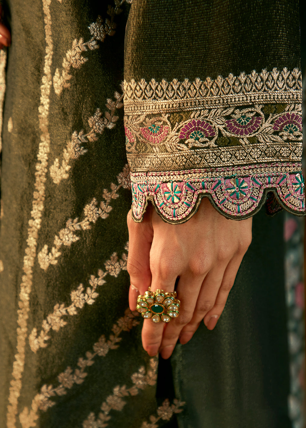 Buy Now Dark Green Pure Zari Banarasi Tissue Festive Wear Salwar Suit Online in USA, UK, Canada, Germany, Australia & Worldwide at Empress Clothing.