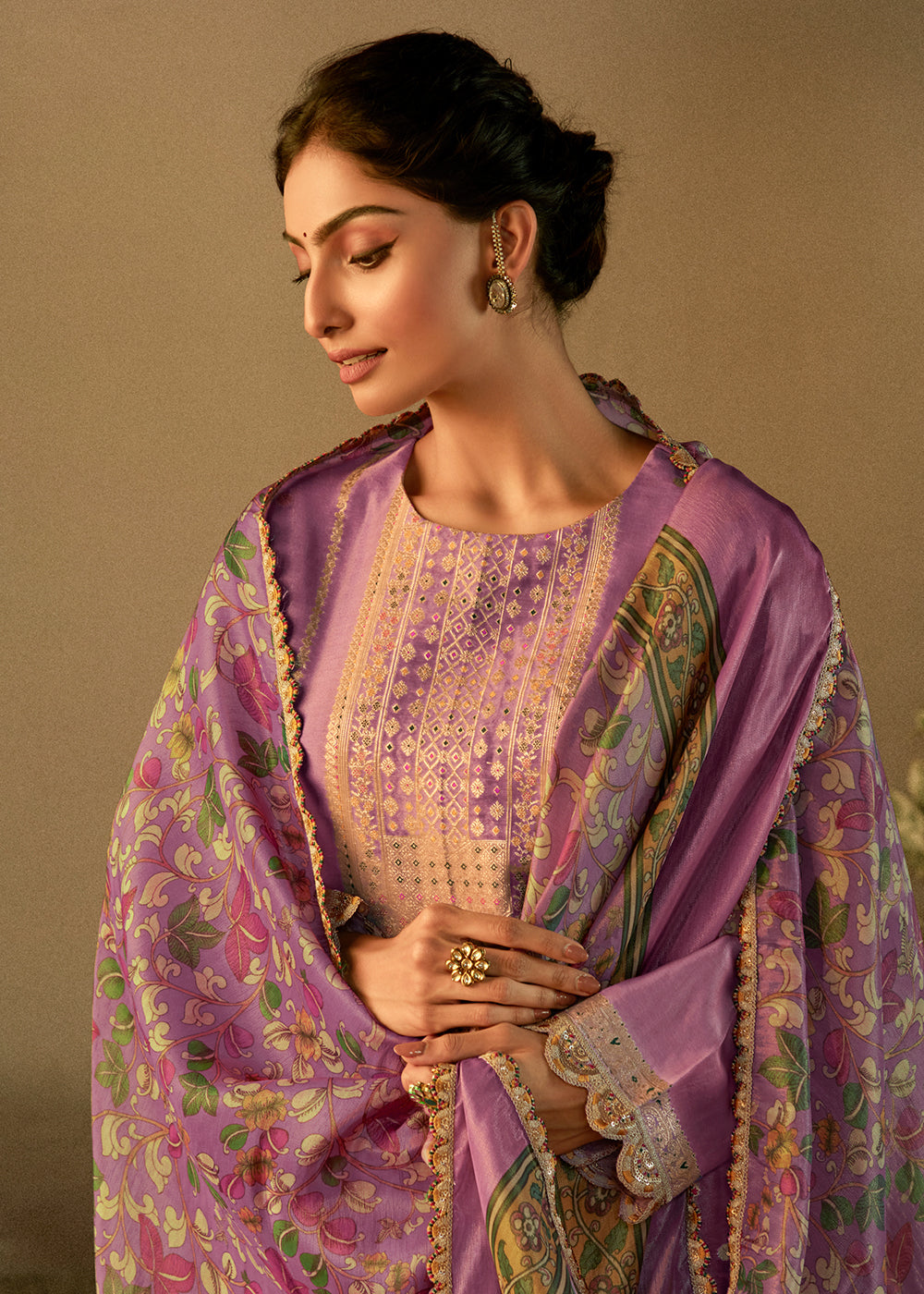 Buy Now Lilac Pure Zari Banarasi Tissue Festive Wear Salwar Suit Online in USA, UK, Canada, Germany, Australia & Worldwide at Empress Clothing.