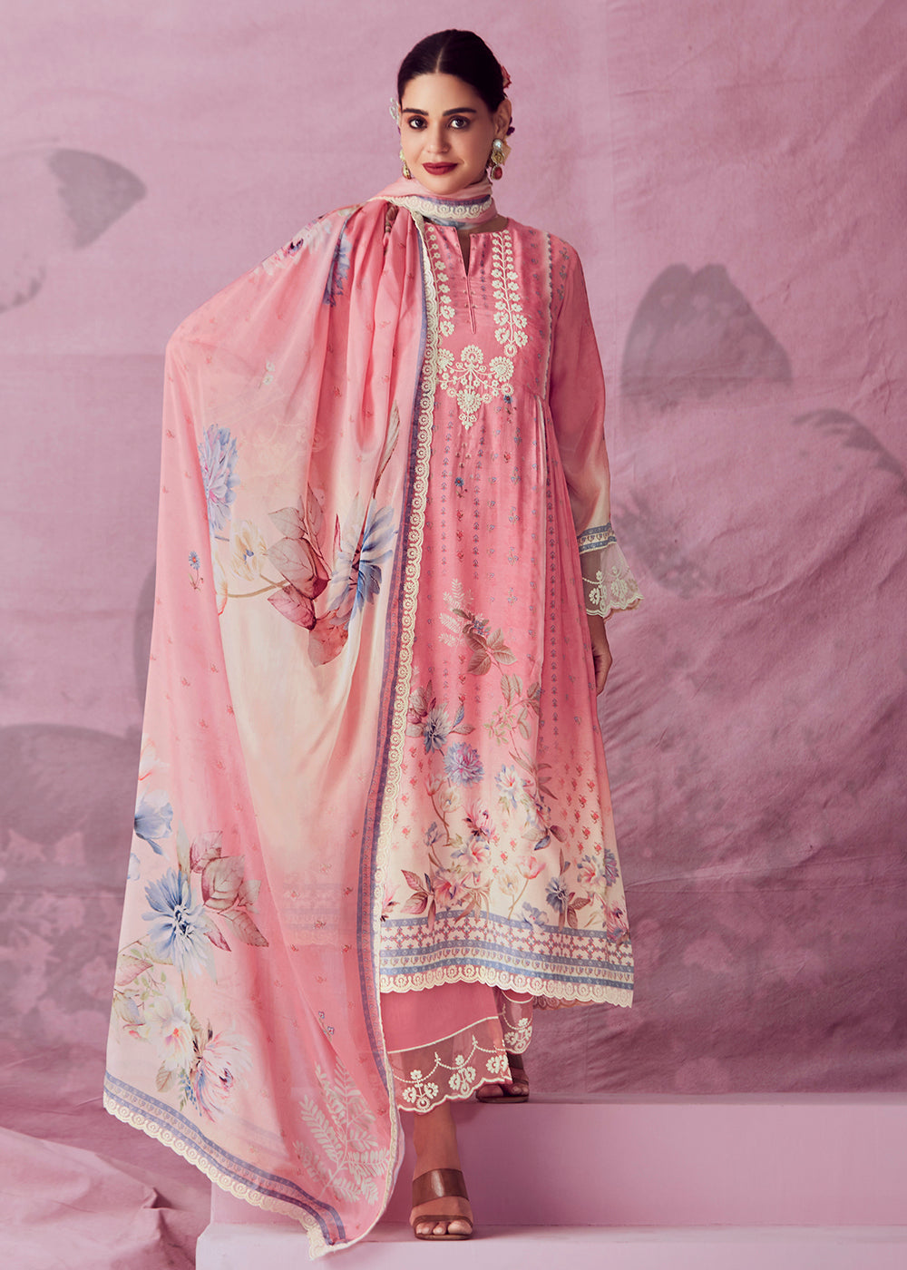 Buy Now Blush Pink Muslin Cotton Printed Trendy Salwar Kurta Set Online in USA, UK, Canada, Germany, Australia & Worldwide at Empress Clothing. 