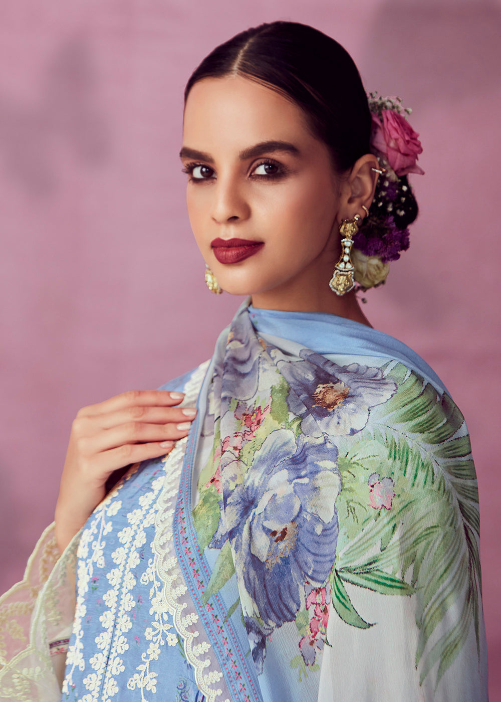 Buy Now Pretty Blue Muslin Cotton Printed Trendy Salwar Kurta Set Online in USA, UK, Canada, Germany, Australia & Worldwide at Empress Clothing.