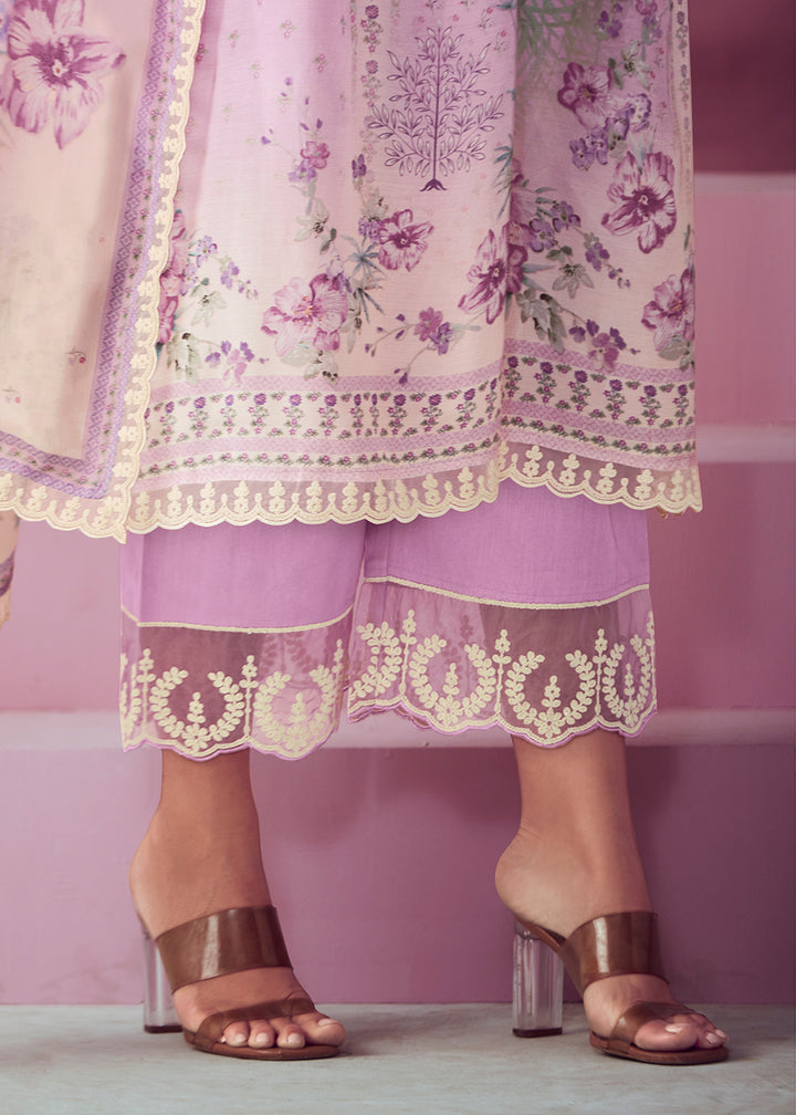 Buy Now Lilac Pink Muslin Cotton Printed Trendy Salwar Kurta Set Online in USA, UK, Canada, Germany, Australia & Worldwide at Empress Clothing. 