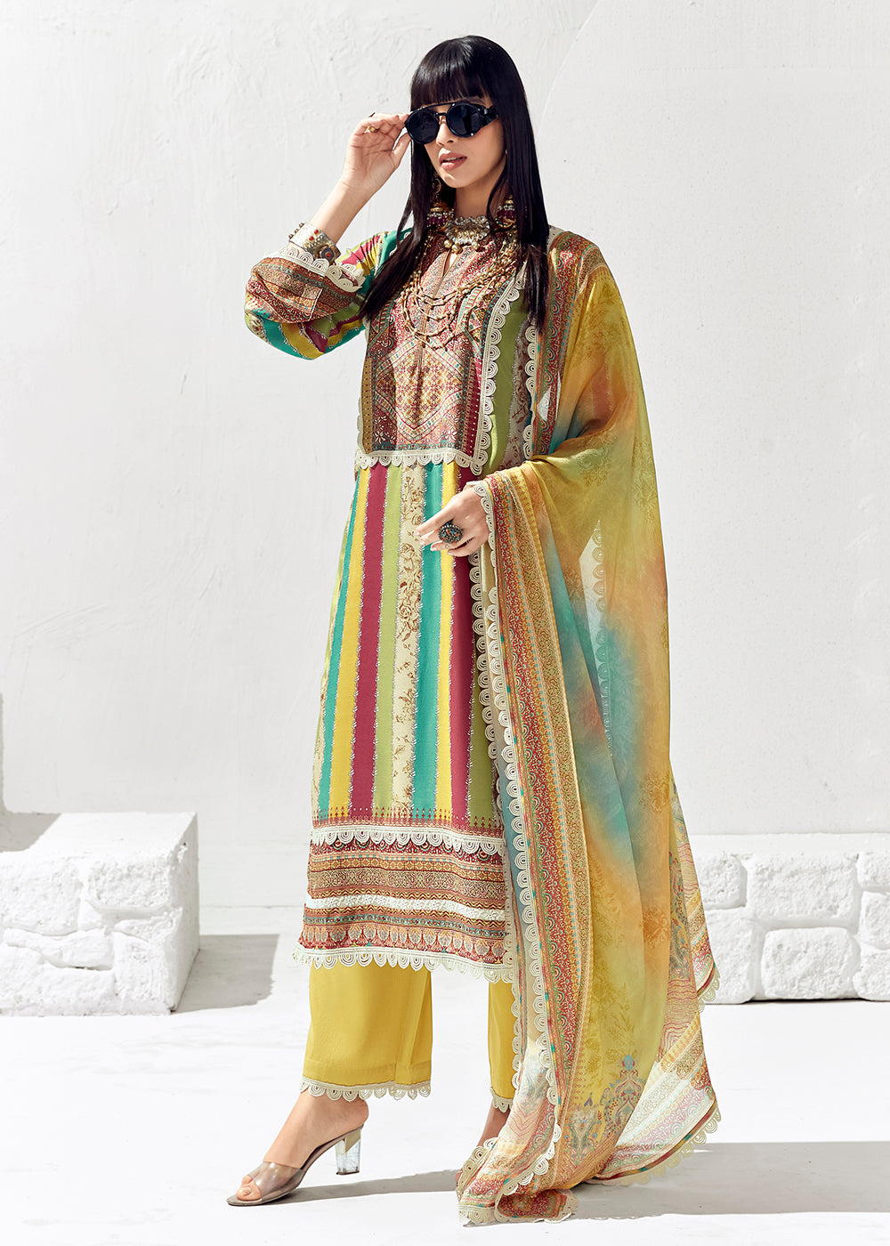 Buy Now Yellow Multicolor Cotton Lawn Digital Printed Salwar Suit Online in USA, UK, Canada, Germany, Australia & Worldwide at Empress Clothing. 