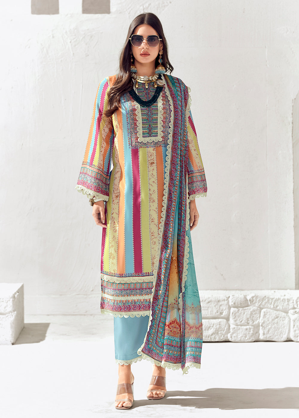 Buy Now Blue Multicolor Cotton Lawn Digital Printed Salwar Suit Online in USA, UK, Canada, Germany, Australia & Worldwide at Empress Clothing.
