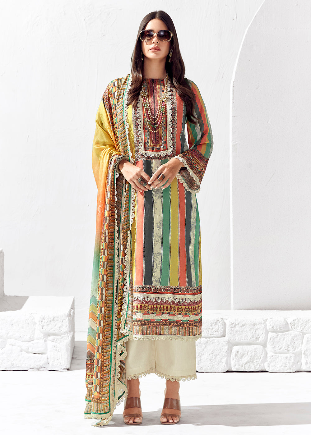 Buy Now White Multicolor Cotton Lawn Digital Printed Salwar Suit Online in USA, UK, Canada, Germany, Australia & Worldwide at Empress Clothing. 
