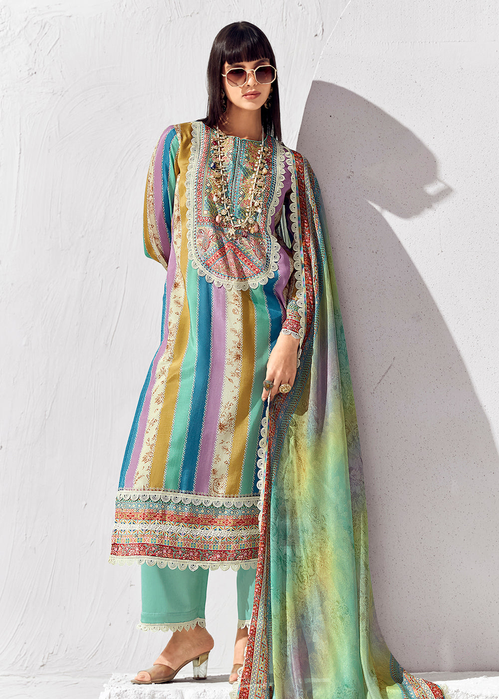 Buy Now Green Multicolor Cotton Lawn Digital Printed Salwar Suit Online in USA, UK, Canada, Germany, Australia & Worldwide at Empress Clothing. 