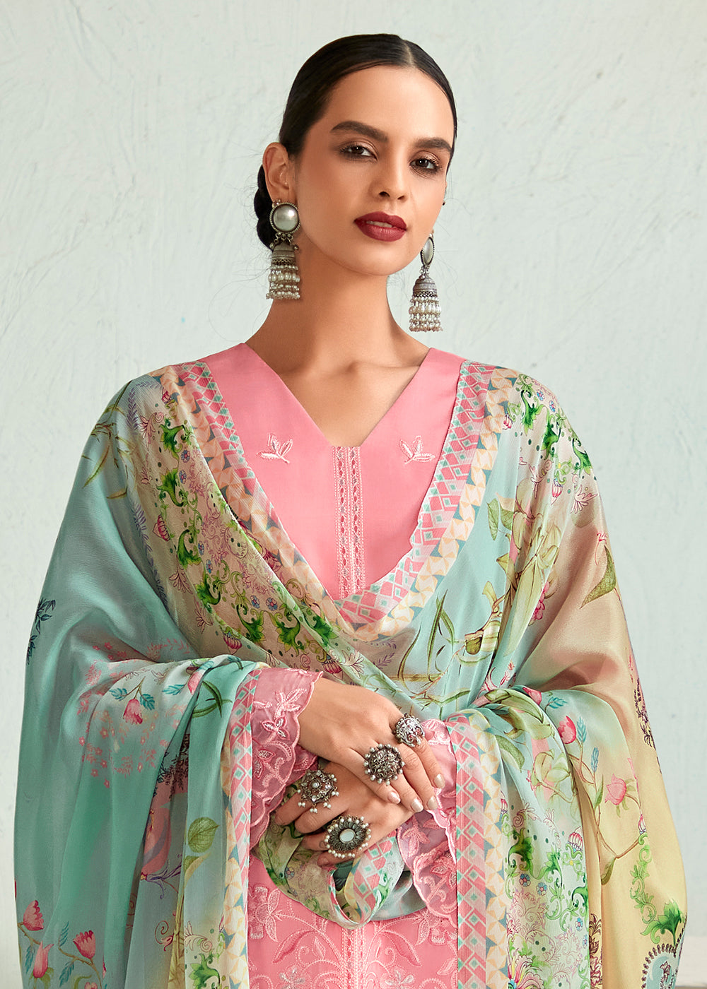 Buy Now Pretty Pink Pure Muslin Resham Embroidered Salwar Suit Online in USA, UK, Canada, Germany, Australia & Worldwide at Empress Clothing.