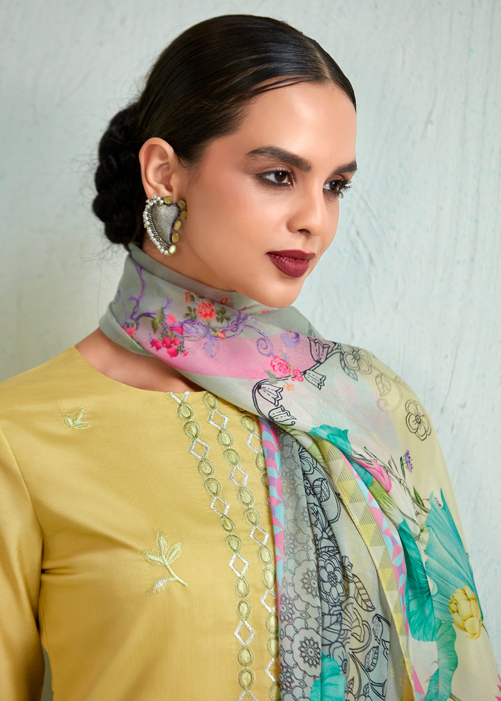 Buy Now Lemon Yellow Pure Muslin Resham Embroidered Salwar Suit Online in USA, UK, Canada, Germany, Australia & Worldwide at Empress Clothing. 